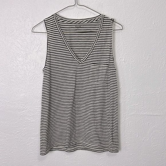 Madewell Whisper Cotton V-Neck Pocket Tank in Eastwood Stripe women’s size small - Picture 3 of 8
